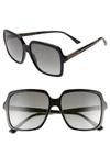 Gucci 56mm Square Sunglasses - Black/ Crystal/ Grey Gradient