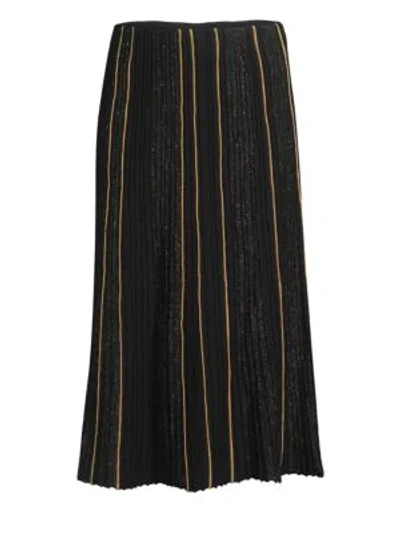 Lafayette 148 Fluted Ottoman-pleated Silk Skirt With Sequined Embellishments In Black Multi