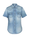 Saint Laurent Short-sleeve Western Pocket Denim Button-down Shirt In Blue