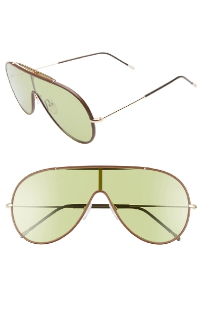 Tom Ford Mack 137mm Shield Sunglasses In Rose Gold/ Green/ Brown