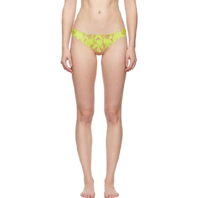 Fleur Du Mal Yellow Lily Lace Thong In 0432 Citrin