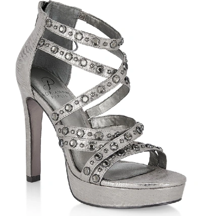 Adrianna Papell Malia Crystal Embellished Platform Sandal In Gunmetal Studded Fabric