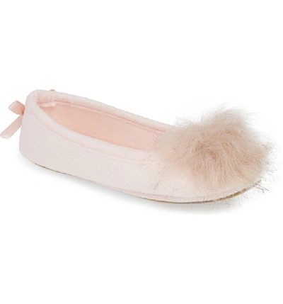 Patricia Green Meghan Faux Fur Pom Slipper In Pink Fabric