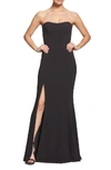 Dress The Population Ellen Strapless Gown With Thigh Slit In Black