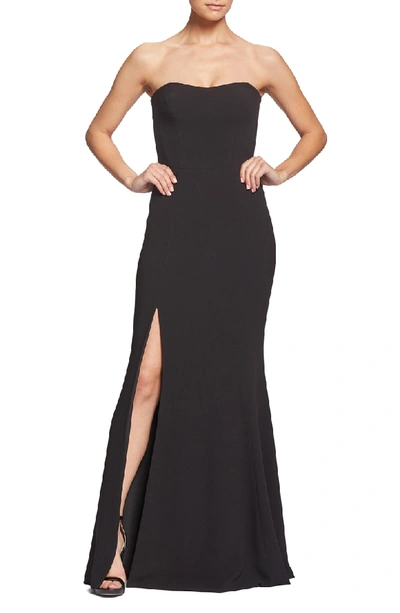 Dress The Population Ellen Strapless Gown With Thigh Slit In Black