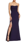 Dress The Population Ellen Strapless Gown With Thigh Slit In Boysenberry