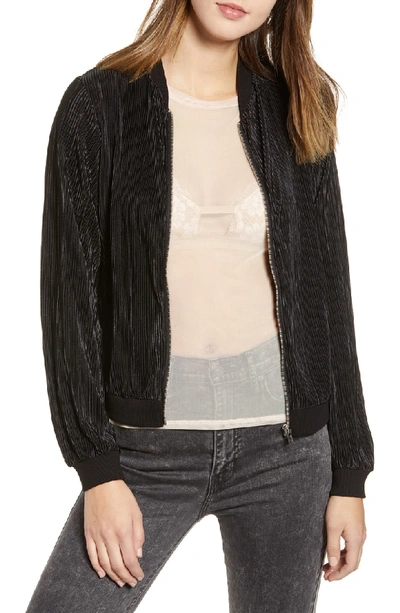 Love, Fire Pleated Bomber Jacket In Black