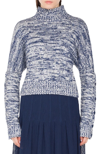 Akris Punto Turtleneck Chunky-melange Knit Sweater In Cielo-crema