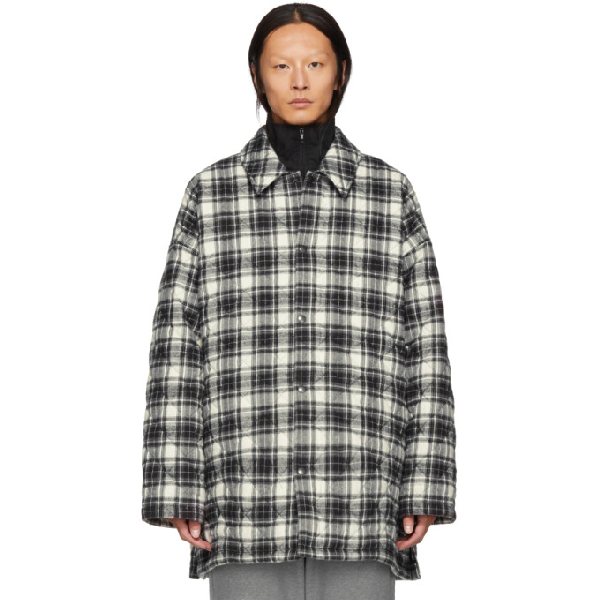 Balenciaga Grey Check Flannel Padded Shirt Coat In 1461 Gry/wh | ModeSens