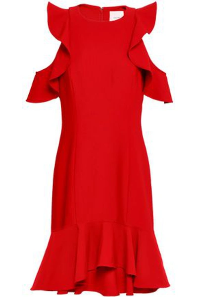 Cinq À Sept Woman Cold-shoulder Ruffle-trimmed Crepe Mini Dress Red