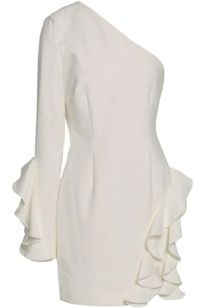 Cinq À Sept Woman One-shoulder Ruffled Ponte Mini Dress White