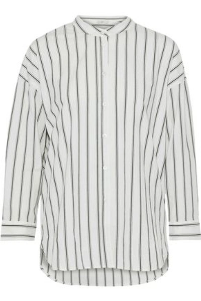 Joie Poni Ruffled Striped Cotton-blend Poplin Shirt In Off-white