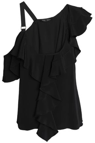 Proenza Schouler Woman Cold-shoulder Ruffled Silk Crepe De Chine Top Black