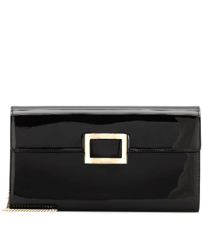 Roger Vivier Viv' Envelope Patent Leather Clutch In Black