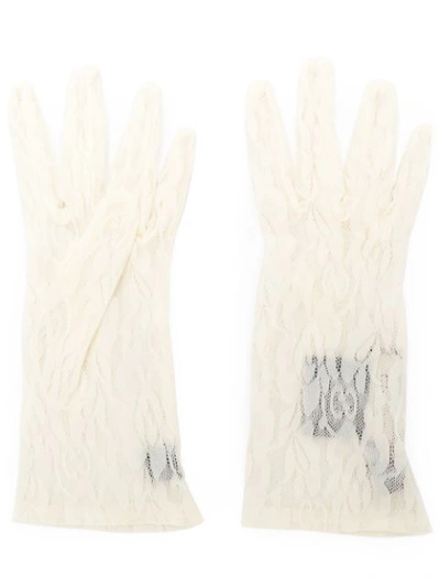 Gucci Gg And Rose-lace Gloves In Neutrals