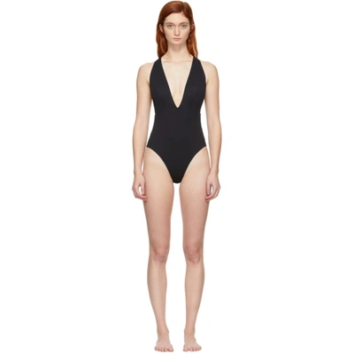 Skin The Marina Plunging Lace-up One-piece Swimsuit In Black