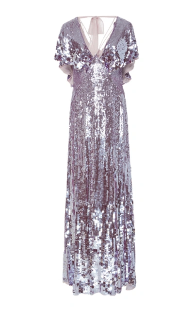 Temperley London Exclusive Bardot Sequin Maxi Dress In Purple
