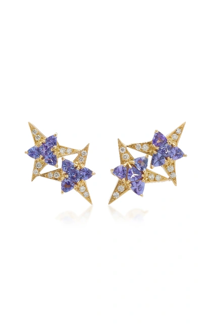 Carol Kauffmann Galactic Star 18k Gold Tanzanite And Diamond Earrings In Blue