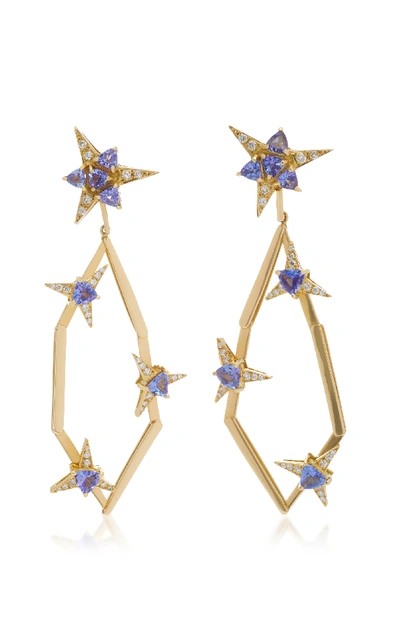 Carol Kauffmann Galactic Star 18k Gold Tanzanite And Diamond Drop Earrings In Blue