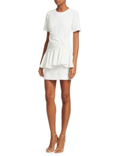 Cinq À Sept Fontaine Crewneck Flounce Mini Dress In Ivory