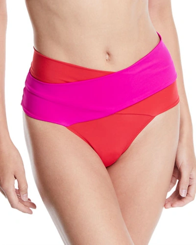 Oye Swimwear Lucette Wrap-front High-waist Bikini Swim Bottoms In Pink/red