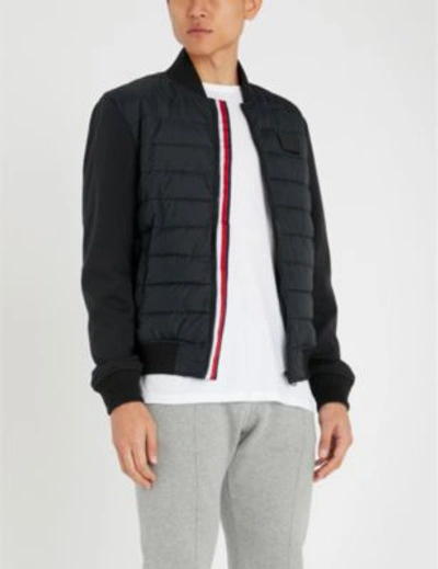 Tommy Hilfiger Striped-trim Shell And Cotton-jersey Bomber Jacket In Jet Black