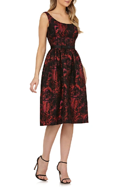 Kay Unger Sleeveless Bow Waist Fit & Flare Dress In Red/ Black