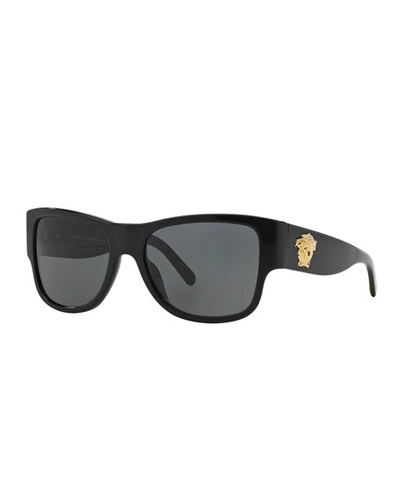 Versace Square Monochromatic Acetate Sunglasses In Black