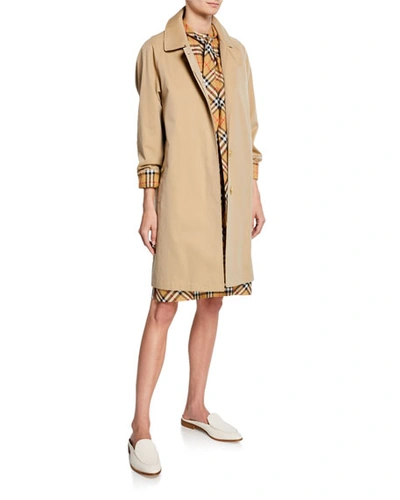 Burberry Camden Car Coat W/ Check Lining In Beige