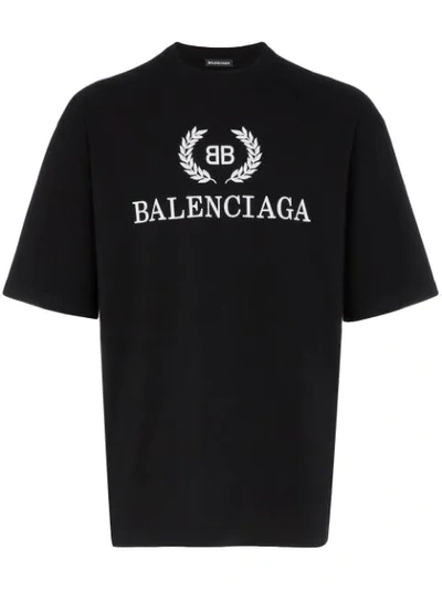 Balenciaga Logo Printed Cotton Jersey T-shirt In 1000 Black
