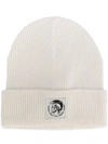 Diesel K-coder Ribbed Wool And Cotton-blend Beanie In White