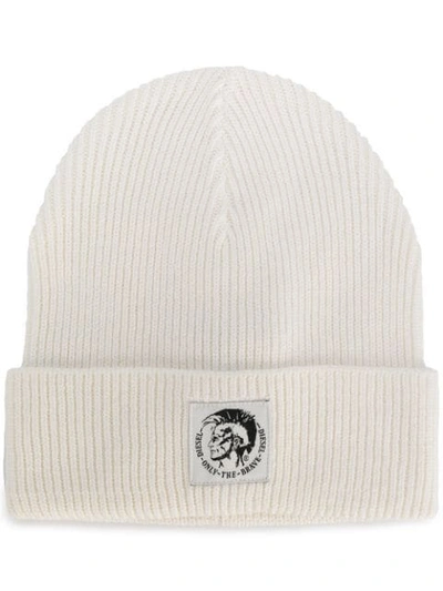 Diesel K-coder Ribbed Wool And Cotton-blend Beanie In White