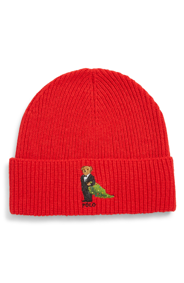 red polo hat with bear