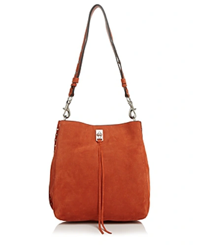 Rebecca Minkoff Darren Studded Suede Shoulder Bag In Rust Orange/silver