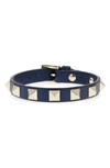 Valentino Garavani Rockstud Small Leather Bracelet In Navy