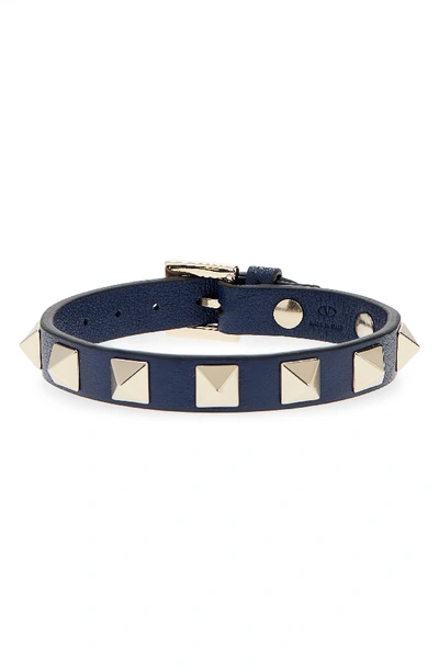 Valentino Garavani Rockstud Small Leather Bracelet In Navy