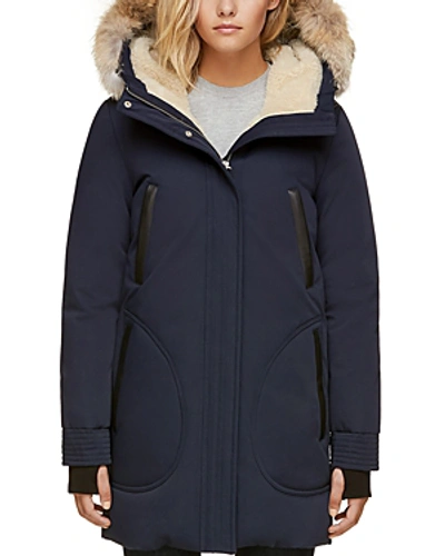 Soia & Kyo Saundra Fur Trim Hooded Down Coat In Indigo