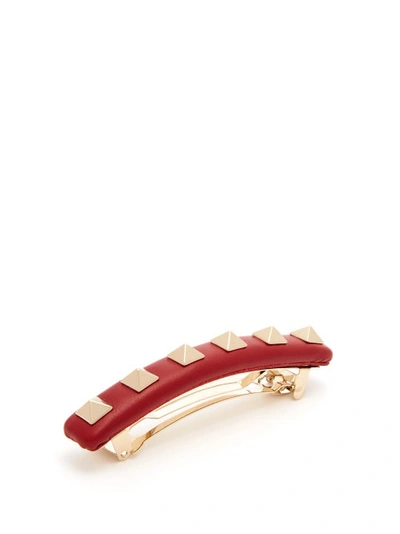 Valentino Garavani Rockstud Leather Hair Clip In Red