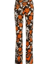 Prada Floral-print Crepe Straight-leg Pants In Arancio