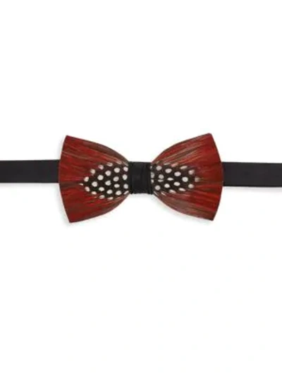 Brackish Chehaw Pheasant Feather, Guinea Feather & Satin Bow Tie In Red