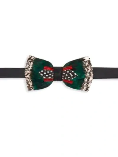 Brackish Arbor Pheasant Feather, Peacock Feather, Guinea Feather & Satin Bow Tie In Turquoise