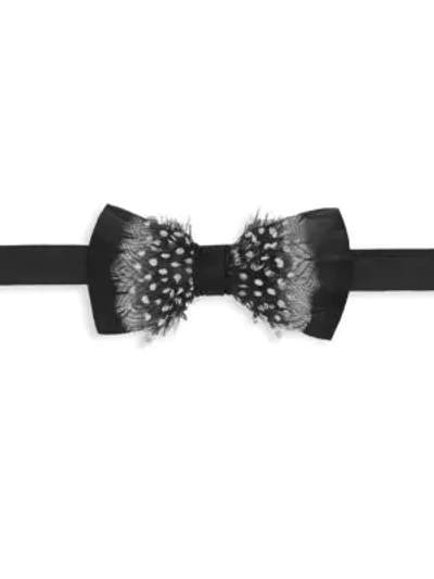 Brackish North Wind Rooster Feather, Pheasant Feather, Guinea Feather & Satin Bow Tie In Black