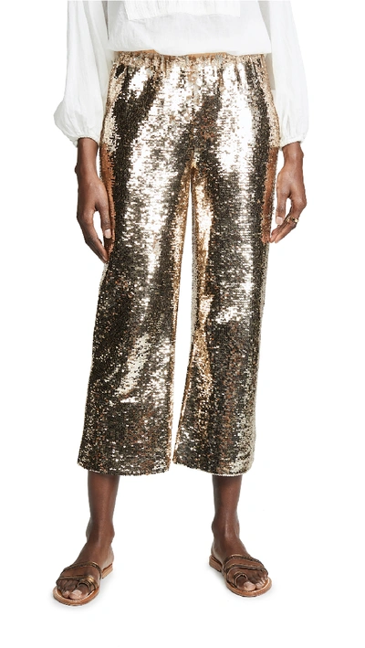 Figue Verushka Sequin Pants In Gold/off White