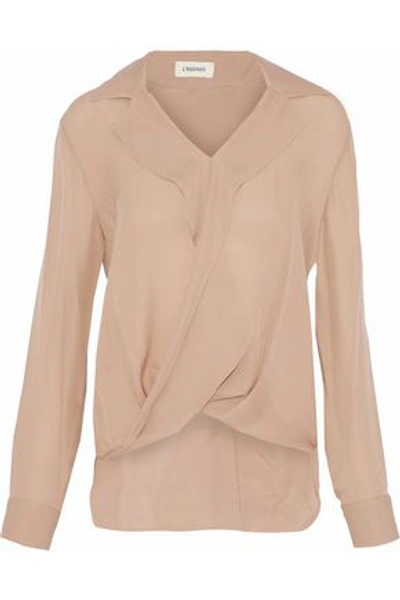 L Agence Woman Rita Wrap-effect Washed-silk Blouse Sand In Chanterelle