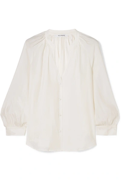 Frame Gathered Silk Blouse In White