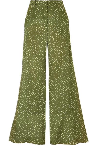 Adriana Degreas Millie Punti Polka-dot Silk Crepe De Chine Wide-leg Pants In Green