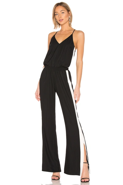 Amanda Uprichard Side-stripe Sleeveless Track Jumpsuit In Black & Ivory