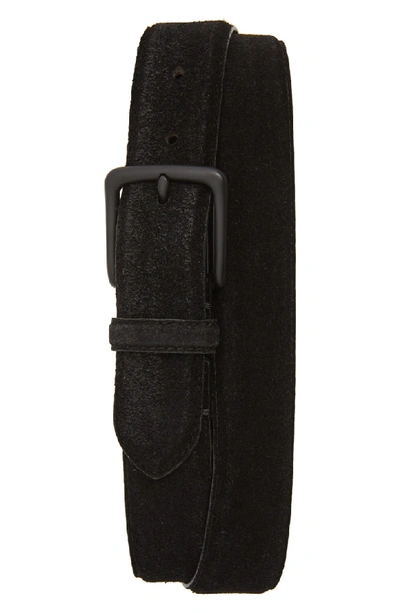 Allsaints Distressed Suede Leather Belt In Black/ Matte Black