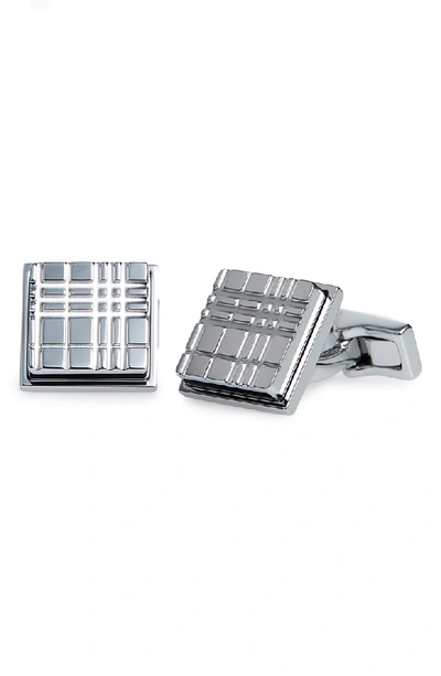 Burberry Engraved Check Square Cufflinks In Silver