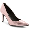 Calvin Klein 'gayle' Pointy Toe Pump In Rose Gold Metallic Leather